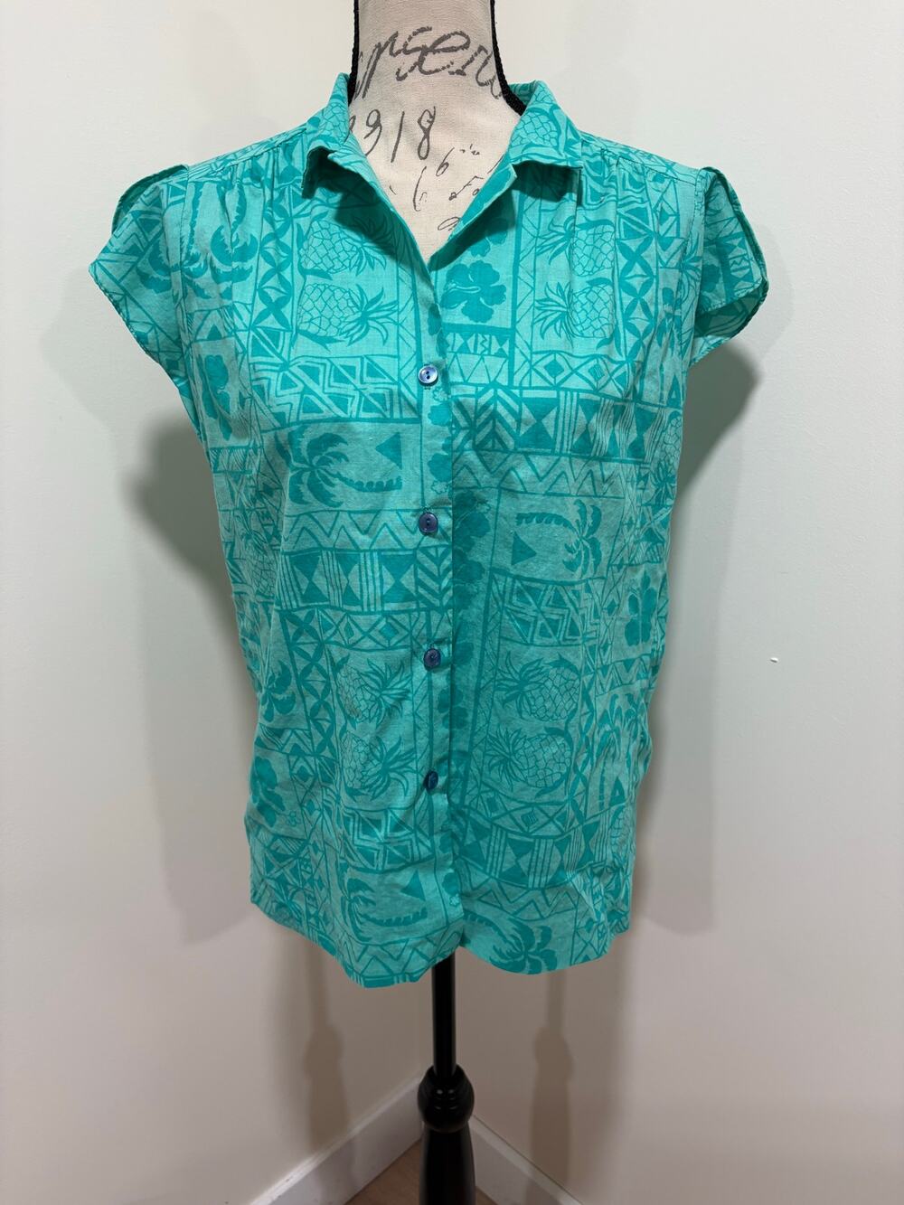 Vintage Hilo Hattie Hawaiian Cotton Button Up Shirt Size Large